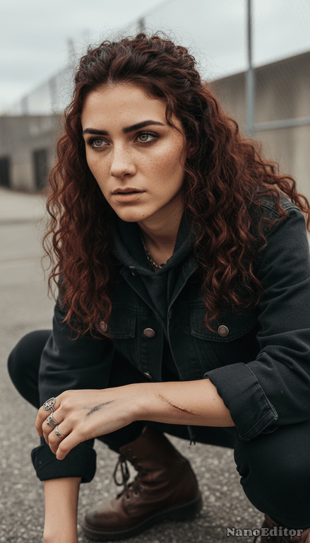 A hyper realistic photo portrait of a sharp-featured woman, 23 years old, named:
