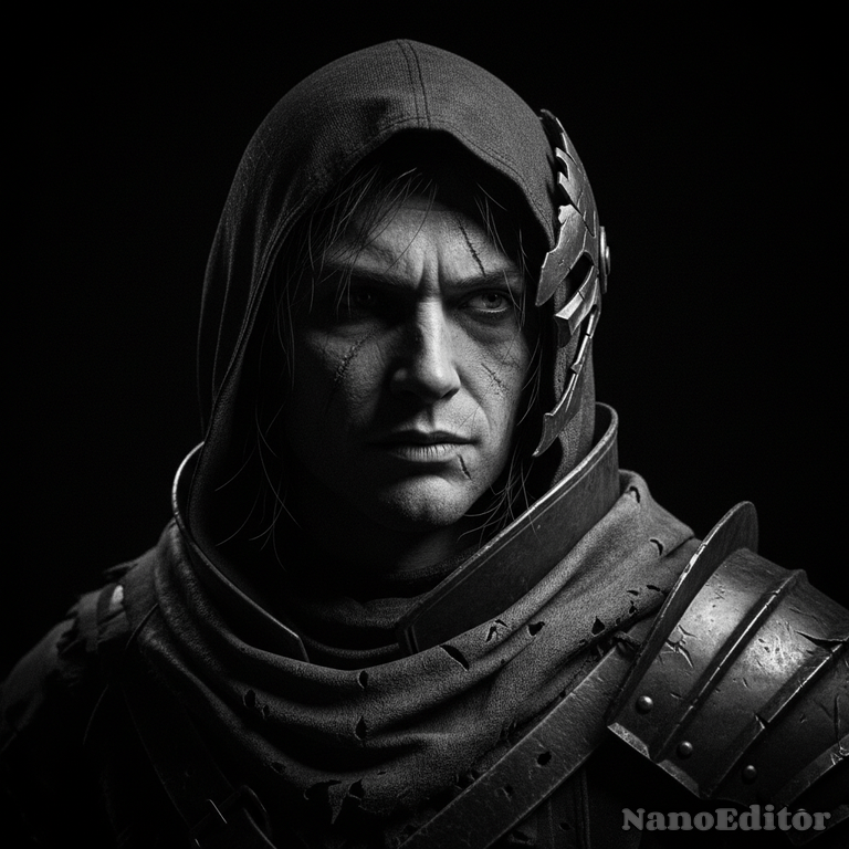Create an ultra-realistic high-contrast black-and-white headshot, close up, blac